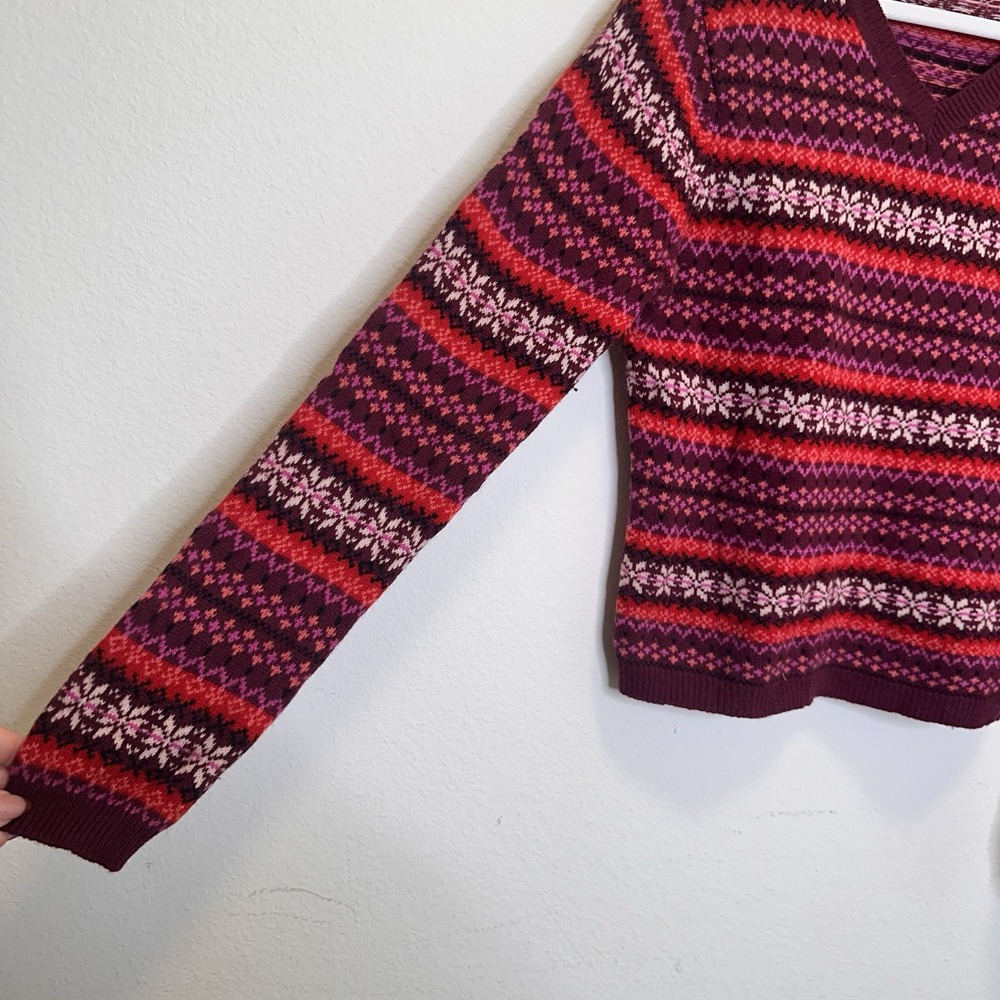 Vintage St Johns Bay Womens Fair Isle Pullover Sweater Pink Size Med Lamswool - Picture 2 of 4
